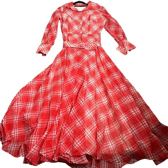 Vantage plaids red and white maxi dress lined In great condition - Picture 3 of 11